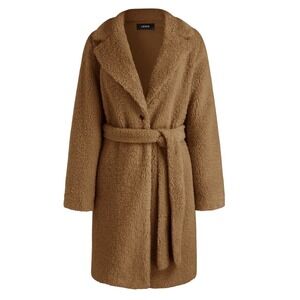 Fleece Collar‎ Solid Belted Coat Cider